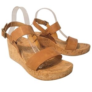 Kork-Ease Austin Tan Leather Platform Wedge Sandals Wmn's 10 Comfy Casual Summer